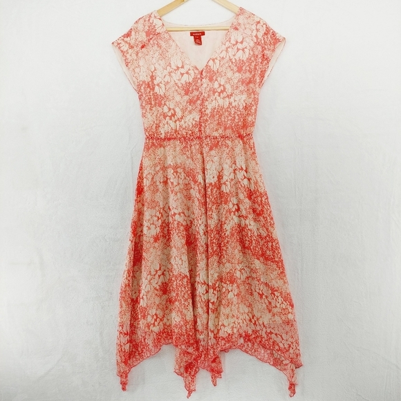 Sundance Avonlea Crinkle Silk Floral Coral Cottage Core Midi Dress P1788 - Picture 3 of 9